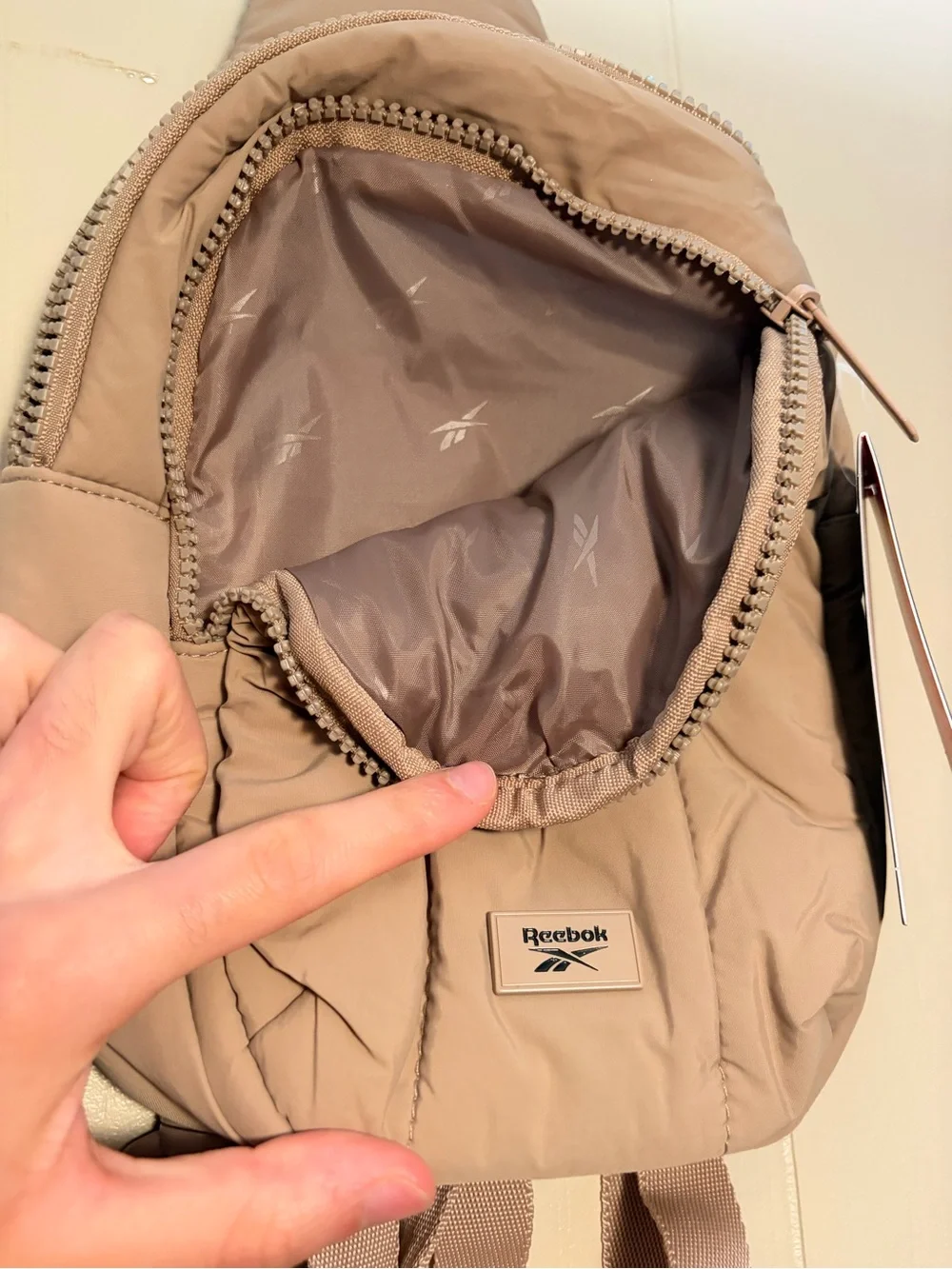 Reebok Unisex Sling Bag Backpack Tan Beige Crossbody Shoulder Travel NWT